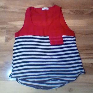 Striped tank with red mesh top